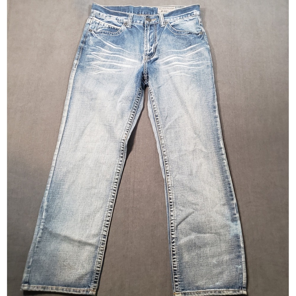 Faded Glory Relaxed Straight Jeans Mens 33x32 Light Embroidered Pockets Vtg Y2k